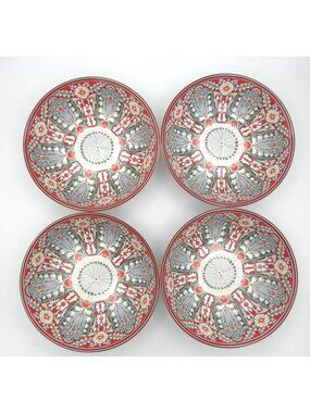 Mezze Red by Pottery Barn China 7-1/2 Inch Soup/Cereal Bowls Set of 4 PBAMEZZR